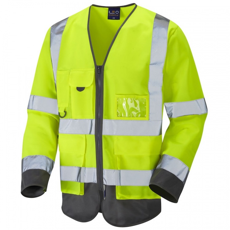 Leo Workwear S12-Y/GY Wrafton Hi Vis Class 3 Superior Sleeved Vest Yellow / Grey